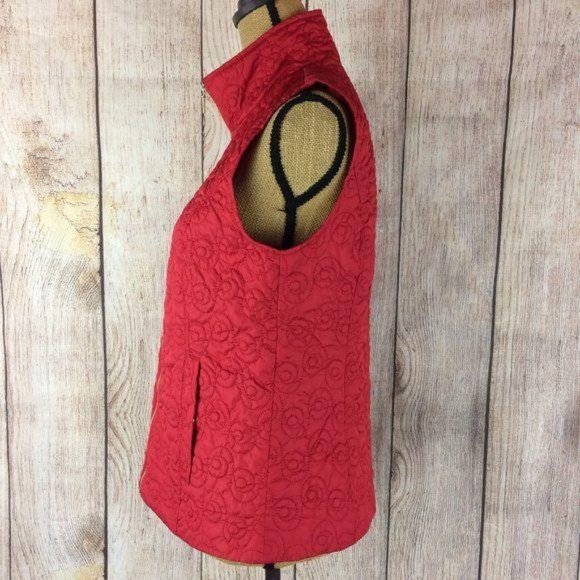 NINE WEST Red Scroll Quilted High Neck Vest Sz S - Picture 3 of 11